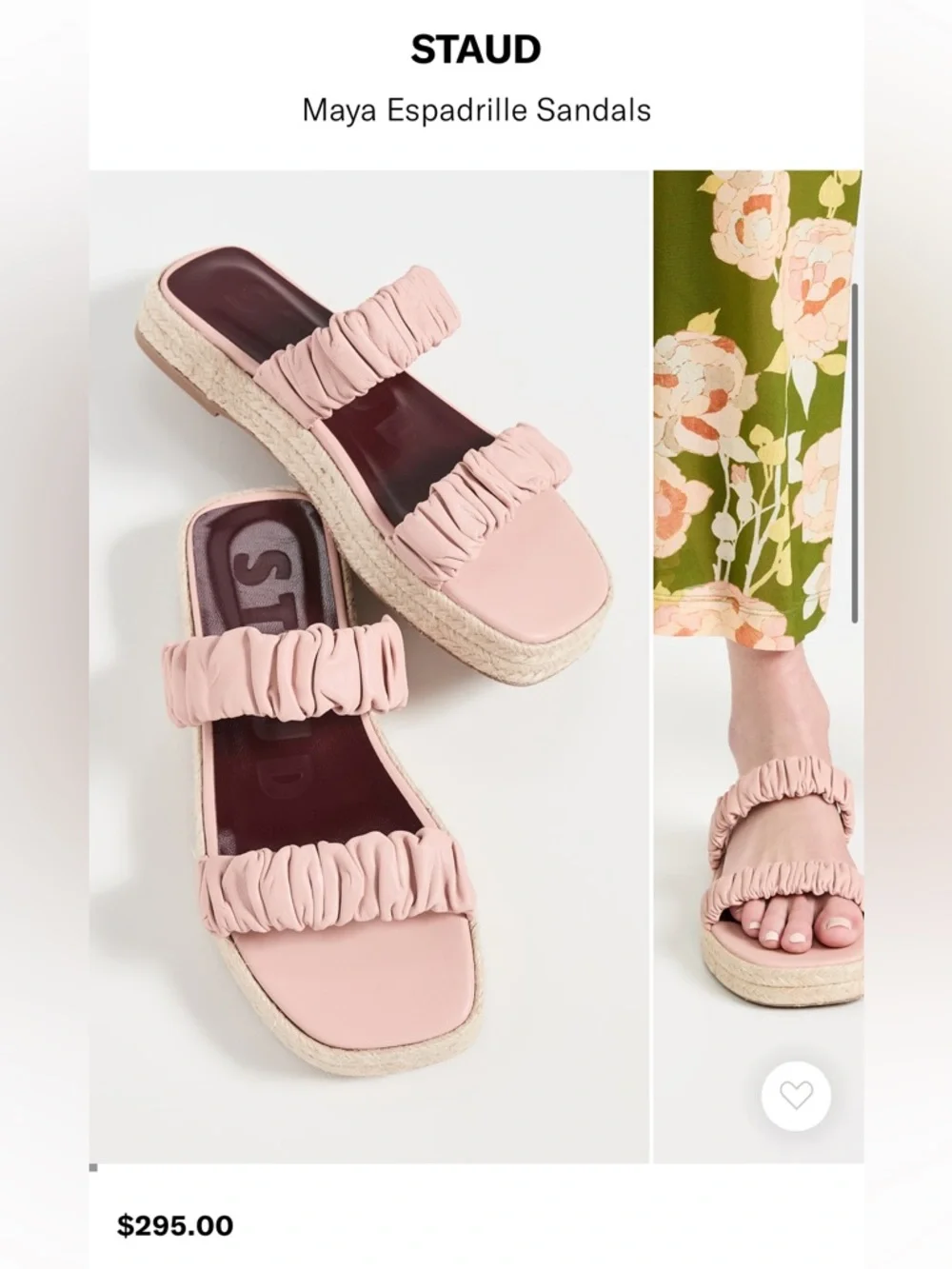 STAUD Maya Espadrille Sandals $295 new 37 US 7  Color: Dark Blush